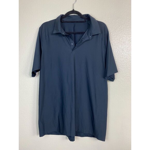 Lululemon Mens Polo Shirt Navy Blue Short Sleeve size XL Preppy Performance - Picture 1 of 12